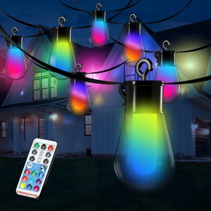 LED RGB ściemnialny solarny łańcuch dekoracyjny 15 diod LED/18 funkcji USB 6 m IP44 czarny + zdalne sterowanie