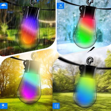 LED RGB ściemnialny solarny łańcuch dekoracyjny 15 diod LED/18 funkcji USB 6 m IP44 czarny + zdalne sterowanie
