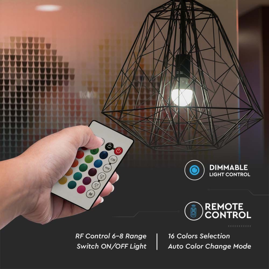 LED RGB Żarówka ściemnialna A60 E27/8,5W/230V 4000K + zdalne sterowanie