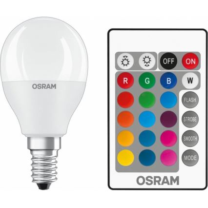 LED RGB Żarówka ściemnialna E14/4,9W/230V 2700K + pilot - Osram