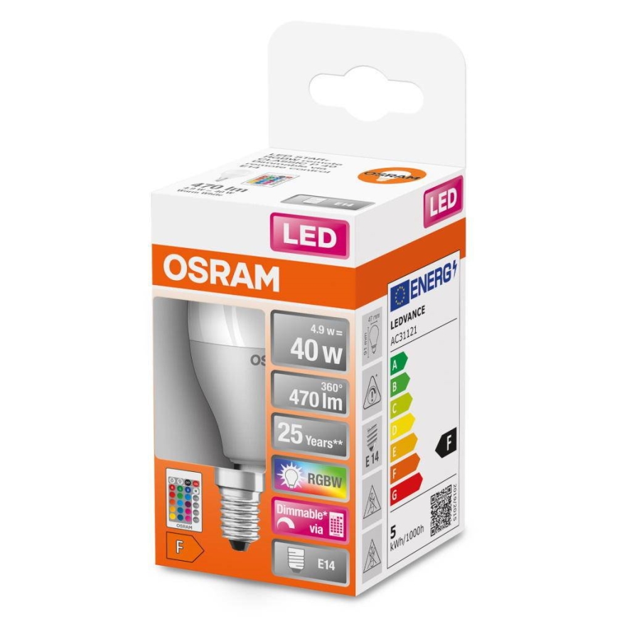 LED RGB Żarówka ściemnialna E14/4,9W/230V 2700K + pilot - Osram