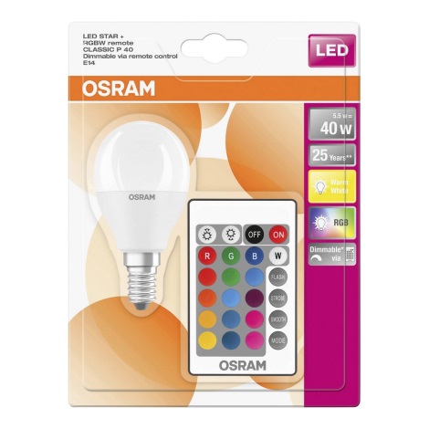 LED RGB Żarówka ściemnialna E14/5,5W/230V 2700K - Osram