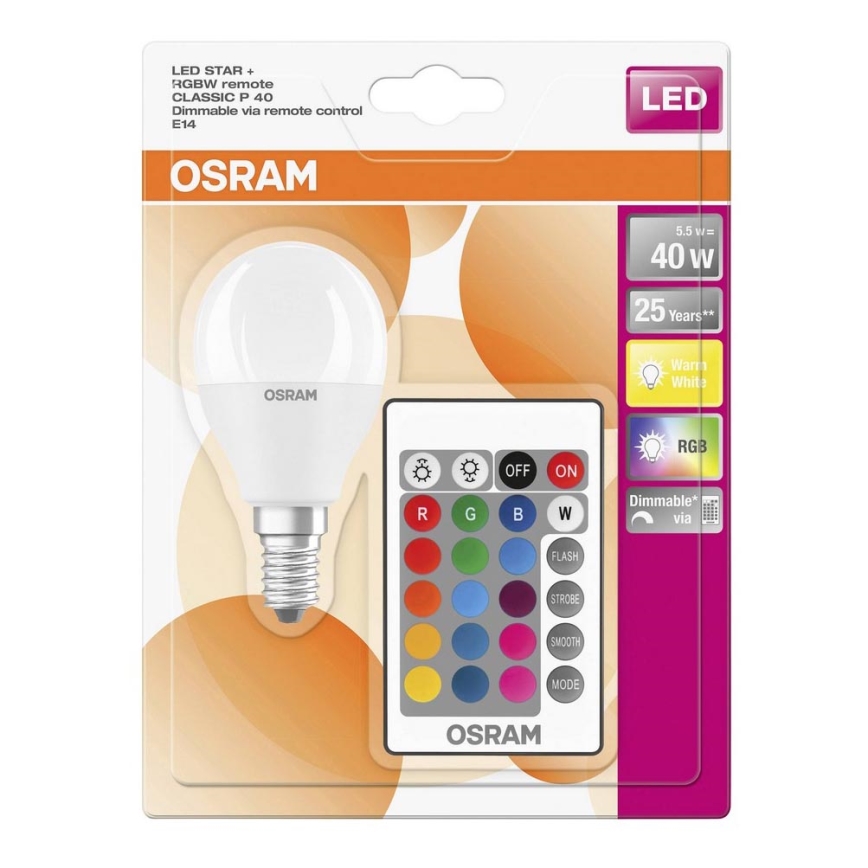 LED RGB Żarówka ściemnialna E14/5,5W/230V 2700K - Osram