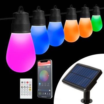 LED RGBIC ściemnialny solarny łańcuch 30xLED/1,3W/3,7/5V 2200 mAh 14,37 m IP65 czarny + pilot zdalnego sterowania