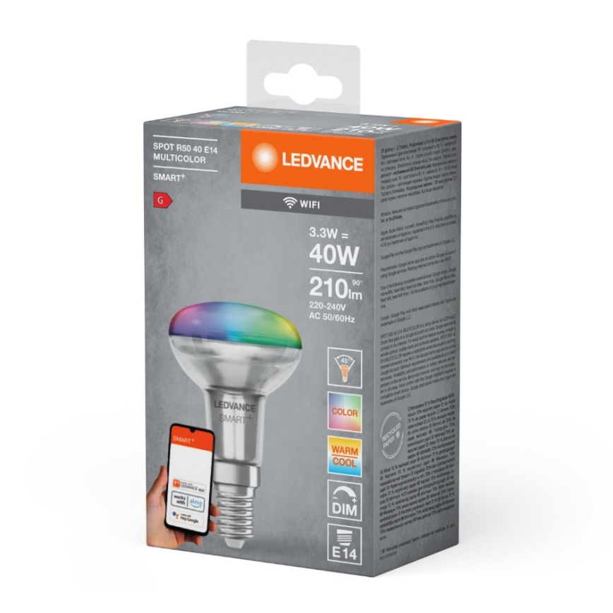 Żarówka reflektorowa LED RGBW ściemnialna SMART+ R50 E14/3,3W/230V 2700-6500K Wi-Fi - Ledvance