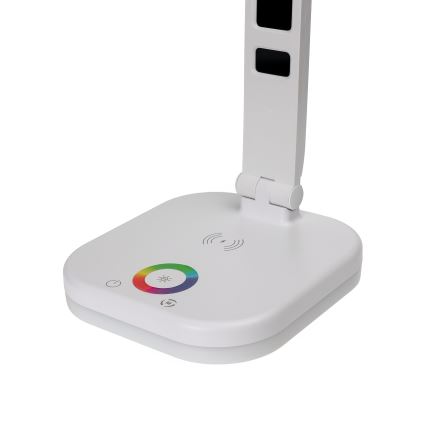 LED RGBW Ściemnialna dotykowa lampa stołowa z bezprzewodowym ładowaniem wyświetlaczem i portem USB MAGNUS LED/6W/5V 3000-6500K biały