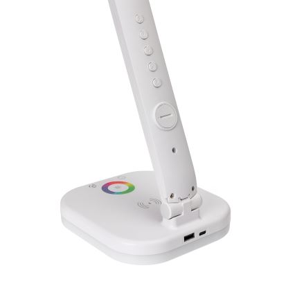 LED RGBW Ściemnialna dotykowa lampa stołowa z bezprzewodowym ładowaniem wyświetlaczem i portem USB MAGNUS LED/6W/5V 3000-6500K biały