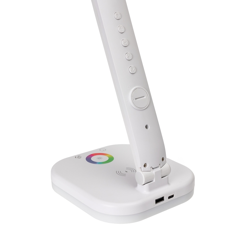 LED RGBW Ściemnialna dotykowa lampa stołowa z bezprzewodowym ładowaniem wyświetlaczem i portem USB MAGNUS LED/6W/5V 3000-6500K biały