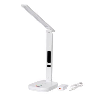 LED RGBW Ściemnialna dotykowa lampa stołowa z bezprzewodowym ładowaniem wyświetlaczem i portem USB MAGNUS LED/6W/5V 3000-6500K biały