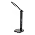 LED RGBW Ściemnialna dotykowa lampa stołowa z bezprzewodowym ładowaniem LCD wyświetlaczem i portem USB MAGNUS LED/6W/5V 3000-6500K czarny