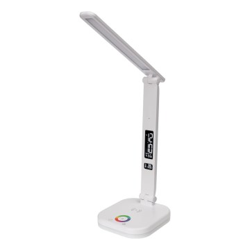 LED RGBW Ściemnialna dotykowa lampa stołowa z bezprzewodowym ładowaniem wyświetlaczem i portem USB MAGNUS LED/6W/5V 3000-6500K biały