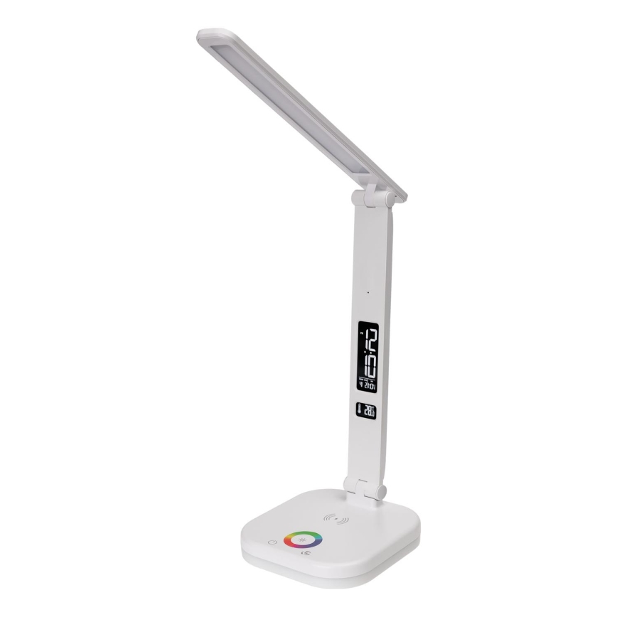 LED RGBW Ściemnialna dotykowa lampa stołowa z bezprzewodowym ładowaniem wyświetlaczem i portem USB MAGNUS LED/6W/5V 3000-6500K biały