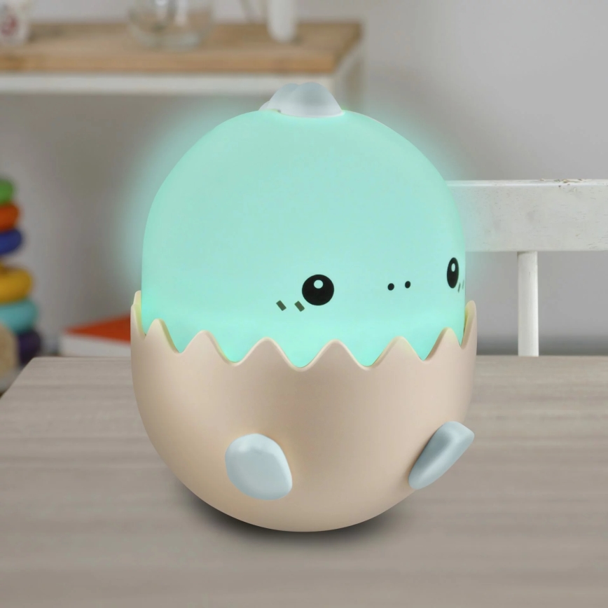 LED RGBW Ściemnialna dziecięca dotykowa lampa BABY DINO LED/0,75W/5V USB 1200 mAh niebieski