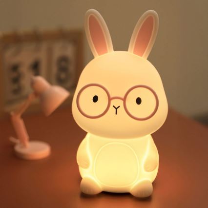 LED RGBW Ściemnialna dziecięca dotykowa lampa FLORKA LED/1W/5V USB 1200 mAh zajączek biały/różowy