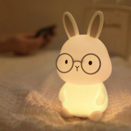 LED RGBW Ściemnialna dziecięca dotykowa lampa FLORKA LED/1W/5V USB 1200 mAh zajączek biały/szary
