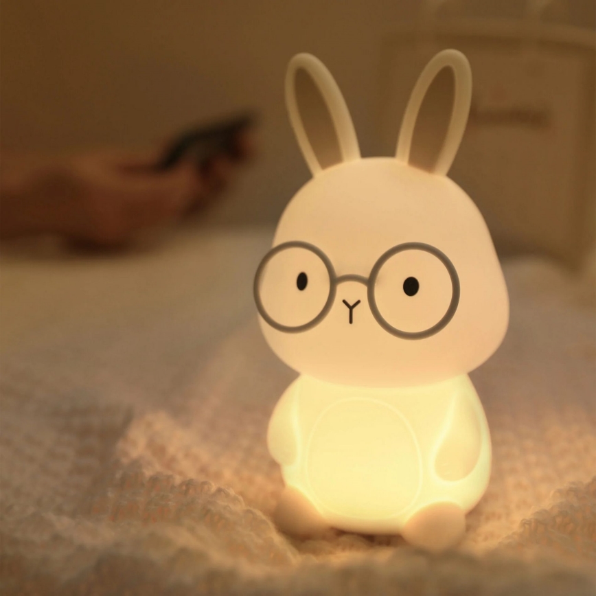 LED RGBW Ściemnialna dziecięca dotykowa lampa FLORKA LED/1W/5V USB 1200 mAh zajączek biały/szary