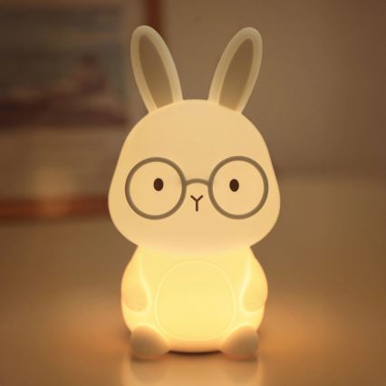 LED RGBW Ściemnialna dziecięca dotykowa lampa FLORKA LED/1W/5V USB 1200 mAh zajączek biały/szary