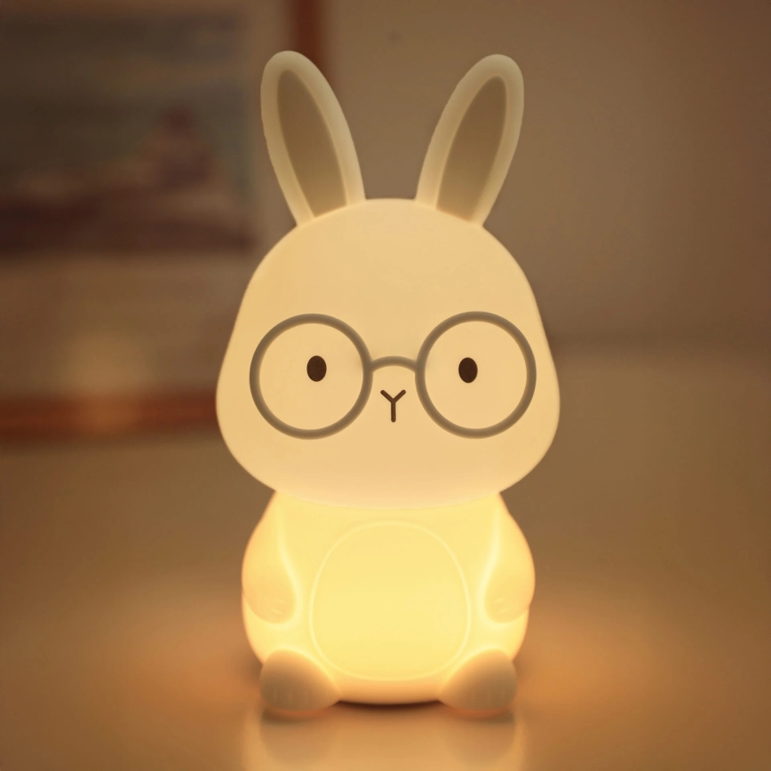 LED RGBW Ściemnialna dziecięca dotykowa lampa FLORKA LED/1W/5V USB 1200 mAh zajączek biały/szary