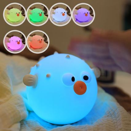 LED RGBW Ściemnialna dziecięca dotykowa lampa HELI LED/1W/5V USB 1200 mAh rybička niebieski