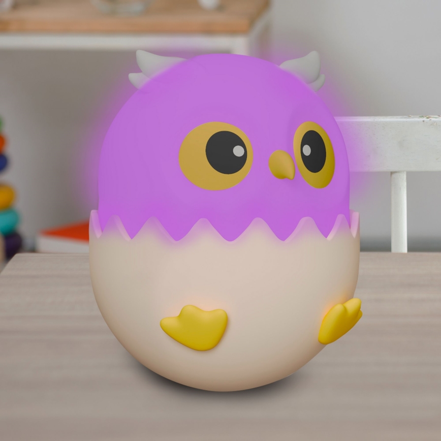 LED RGBW Ściemnialna dziecięcy dotykowa lampa OWL LED/1W/5V USB 1200 mAh sowa różowy