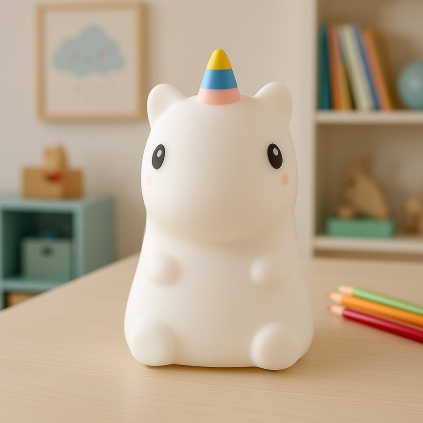 LED RGBW ściemnialna, ładowalna, dotykowa lampka nocna dla dzieci UNICORN LED/1W/5V 1200 mAh