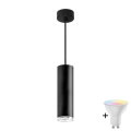 LED RGBW ściemnialna lampa łazienkowa wisząca na linkę TURYN 1xGU10/6W/230V 3000K IP44 czarna