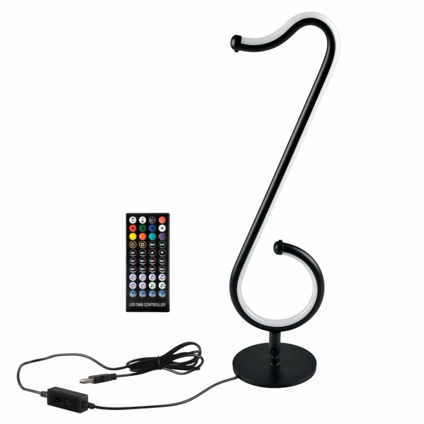 LED RGBW Ściemnialna lampa stołowa NUTKA LED/15W/5V czarna + pilot zdalnego sterowania