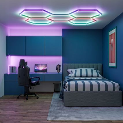 Ściemnialna lampa sufitowa LED RGBW HEXAGON LED/144W/85-265V 7000K 205x142 cm CRI 90 IP54 biała + pilot zdalnego sterowania