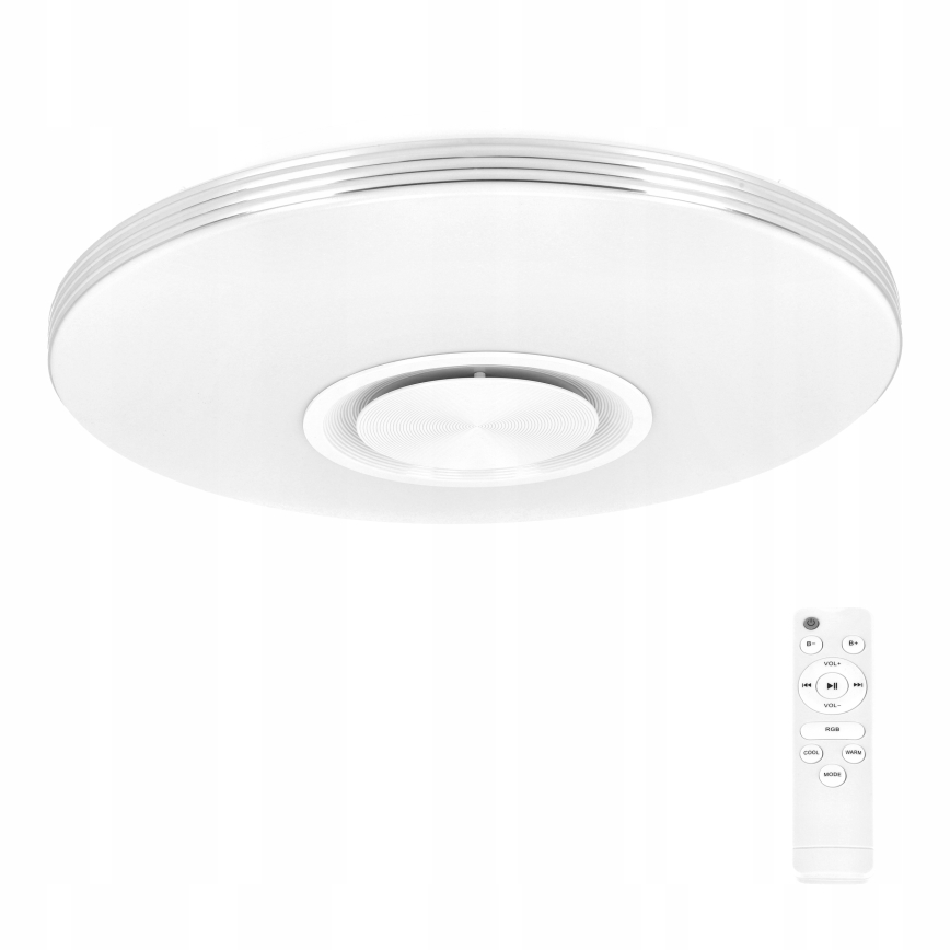Oprawa sufitowa LED RGBW ściemnialna z głośnikiem 60W/230V 3000–6000K śr. 40 cm biała + pilot