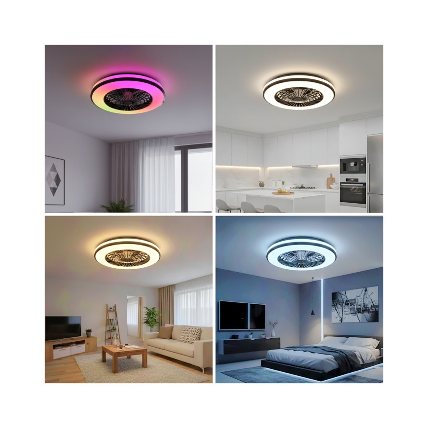 LED RGBW ściemnialna oprawa sufitowa z wentylatorem VENTELUX LED/48W/230V 3000/4000/6500K śr. 48,5 cm czarna + pilot zdalnego sterowania