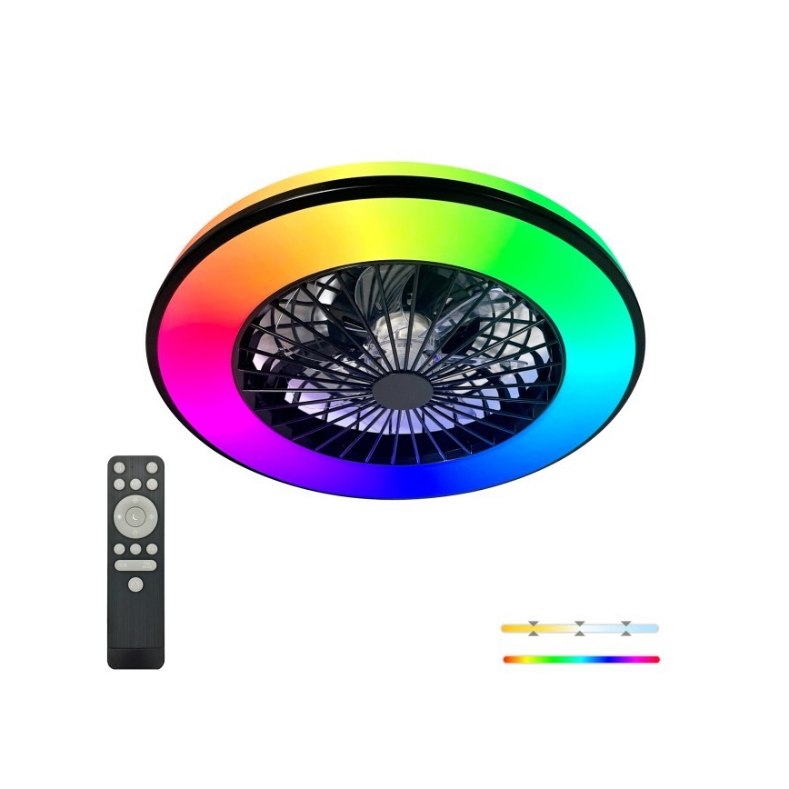 LED RGBW ściemnialna oprawa sufitowa z wentylatorem VENTELUX LED/48W/230V 3000/4000/6500K śr. 48,5 cm czarna + pilot zdalnego sterowania