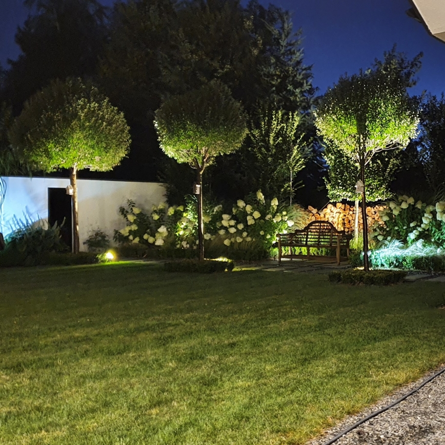 LED RGBW ściemnialna lampa zewnętrzna BLAKE 1xGU10/4,8W/230V IP65 + pilot zdalnego sterowania