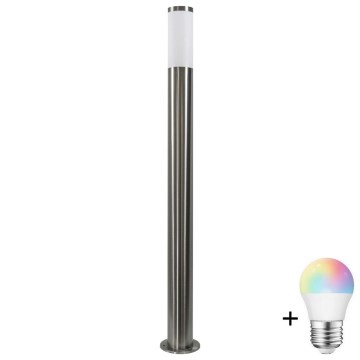 LED RGBW ściemnialna lampa zewnętrzna LIVIA 1xE27/6,5W/230V 2700-6500K Wi-Fi 100 cm IP44 srebrna