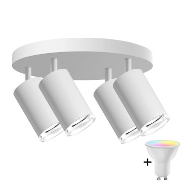 LED RGBW ściemnialna łazienkowa oprawa punktowa TURYN 4xGU10/6W/230V 3000K IP44 biała + pilot zdalnego sterowania