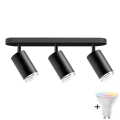 LED RGBW ściemnialna oprawa punktowa do łazienki TURYN 3xGU10/6,5W/230V 2700-6500K Wi-Fi IP44 czarna