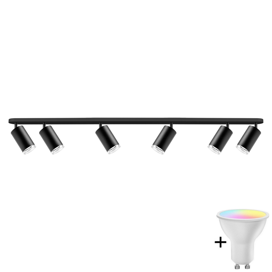 LED RGBW ściemnialna oprawa punktowa do łazienki TURYN 6×GU10/6,5W/230V 2700–6500K Wi-Fi IP44 czarna