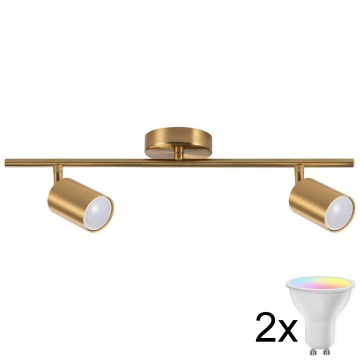 LED RGBW ściemnialna oprawa punktowa GOLDI 2xGU10/4,8W/230V 3000K złota + pilot zdalnego sterowania