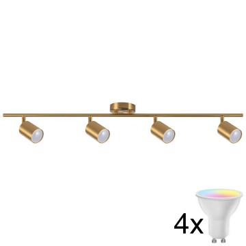 LED RGBW ściemnialna oprawa punktowa GOLDIE 4xGU10/4,8W/230V 3000K złota + pilot zdalnego sterowania