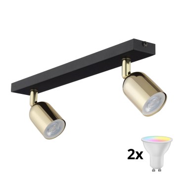 LED RGBW Ściemnialna oprawa punktowa TOP 2xGU10/6,5W/230V 2700-6500K czarny/złoty