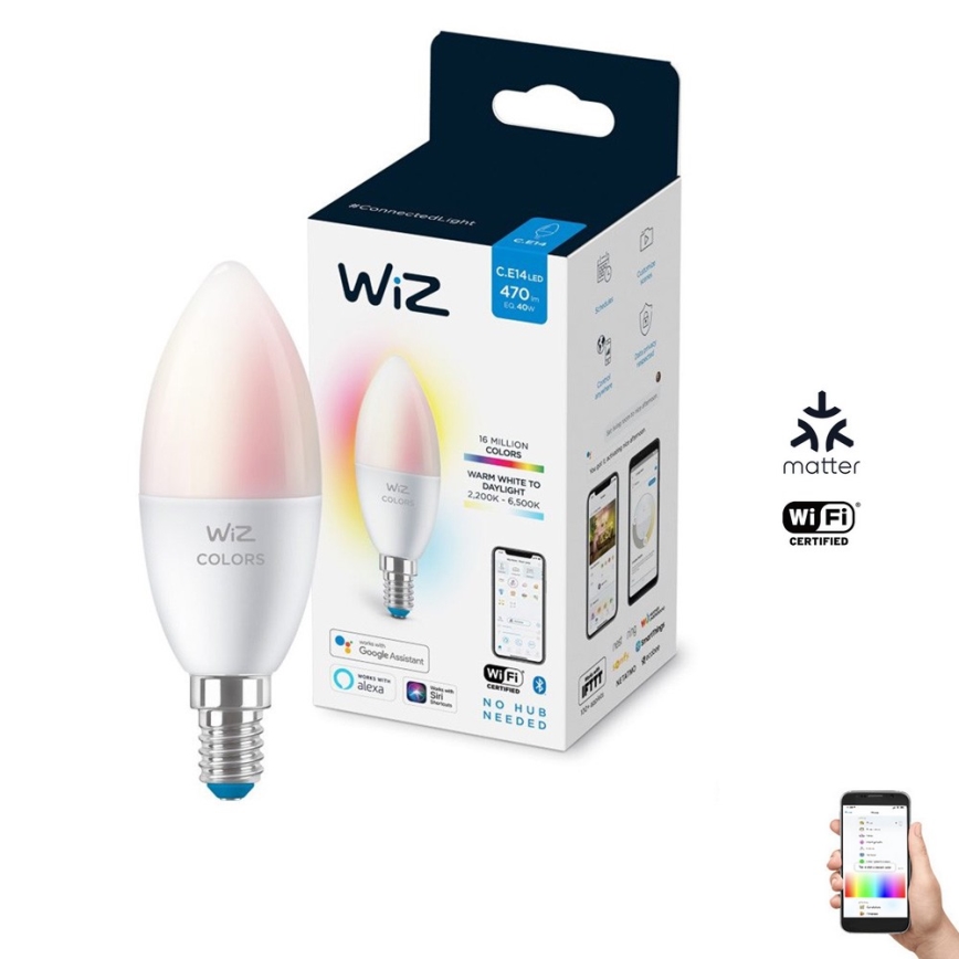 LED RGBW Ściemnialna żarówka C37 E14/4,9W/230V 2200-6500K CRI 90 Wi-Fi -WiZ
