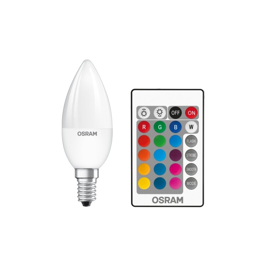 LED RGBW Ściemnialna żarówka STAR E14/4,5W/230V 2700K + pilot – Osram