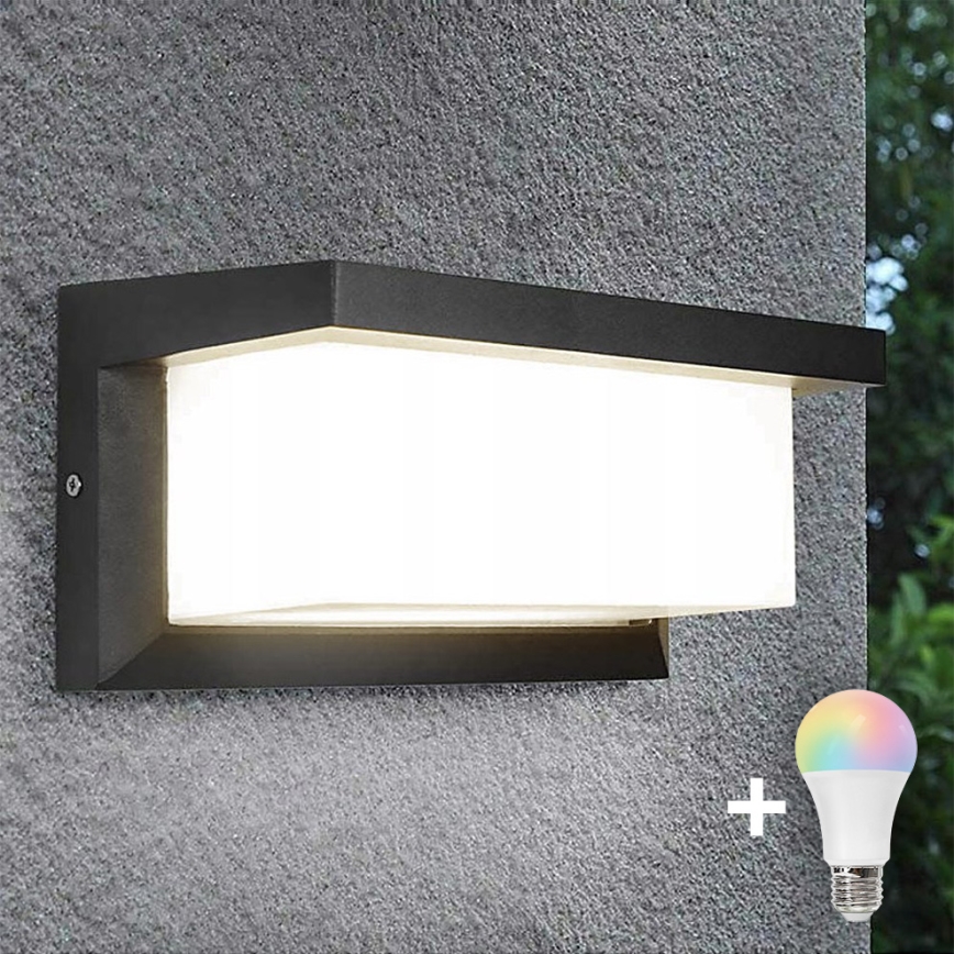 LED RGBW ściemnialna zewnętrzna oprawa ścienna NEELY 1xE27/9W/230V 2700-6500K IP54 Wi‑Fi antracyt