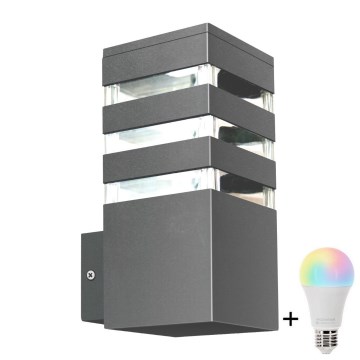 LED RGBW ściemnialna zewnętrzna oprawa ścienna TEKSAS 1xE27/9W/230V 2700-6500K Wi-Fi IP44 antracyt