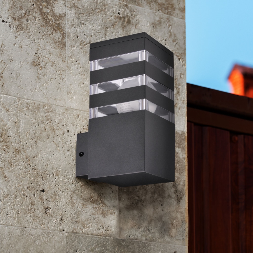LED RGBW ściemnialna zewnętrzna oprawa ścienna TEKSAS 1xE27/9W/230V 2700-6500K Wi-Fi IP44 antracyt