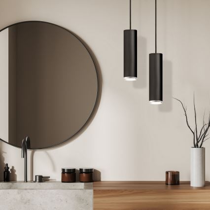 LED RGBW ściemnialny żyrandol łazienkowy na lince TURYN 1xGU10/6W/230V 3000K IP44 czarny + zdalne sterowanie