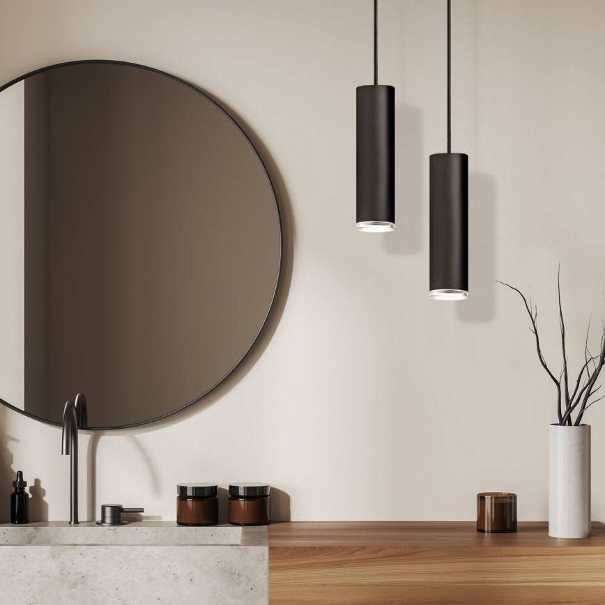 LED RGBW ściemnialny żyrandol łazienkowy na lince TURYN 1xGU10/6W/230V 3000K IP44 czarny + zdalne sterowanie