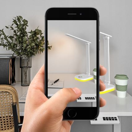 LED RGBW ściemniana lampa biurkowa z bezprzewodowym ładowaniem LED/7W/5V USB biała