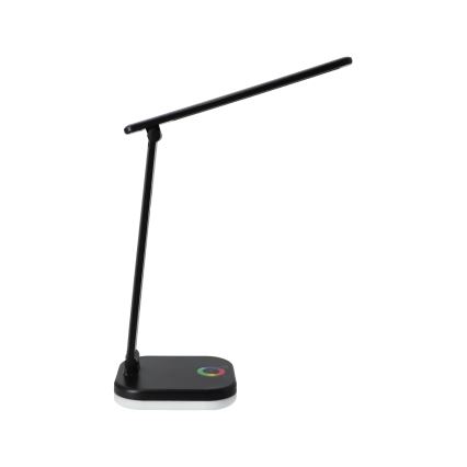 LED RGBW ściemniana lampka biurkowa z bezprzewodowym ładowaniem, LED/7W/5V USB, czarna