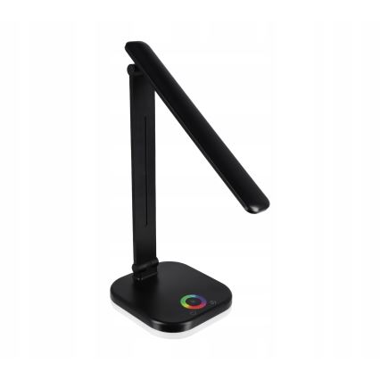 LED RGBW ściemniana lampka biurkowa z bezprzewodowym ładowaniem, LED/7W/5V USB, czarna
