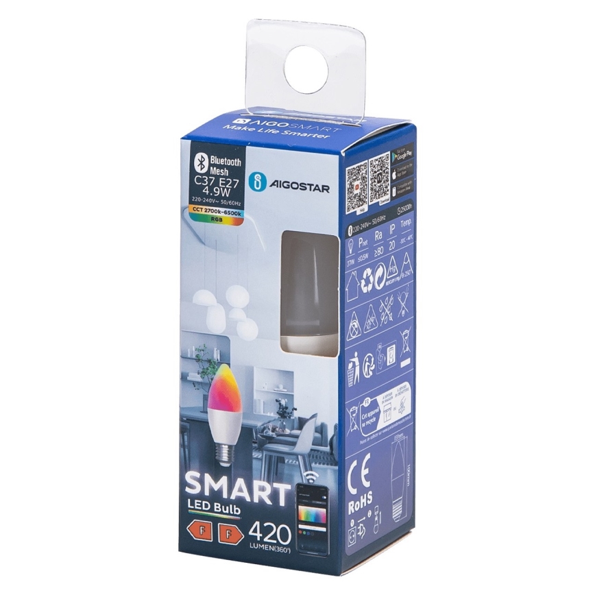 Ściemniana żarówka LED RGBW C37 E27/4,9W/230V 2700-6500K - Aigostar